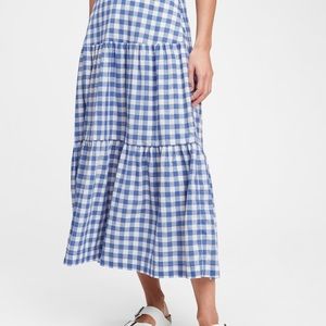NWT Gap Blue Gingham Tiered Midi Skirt Size 2
